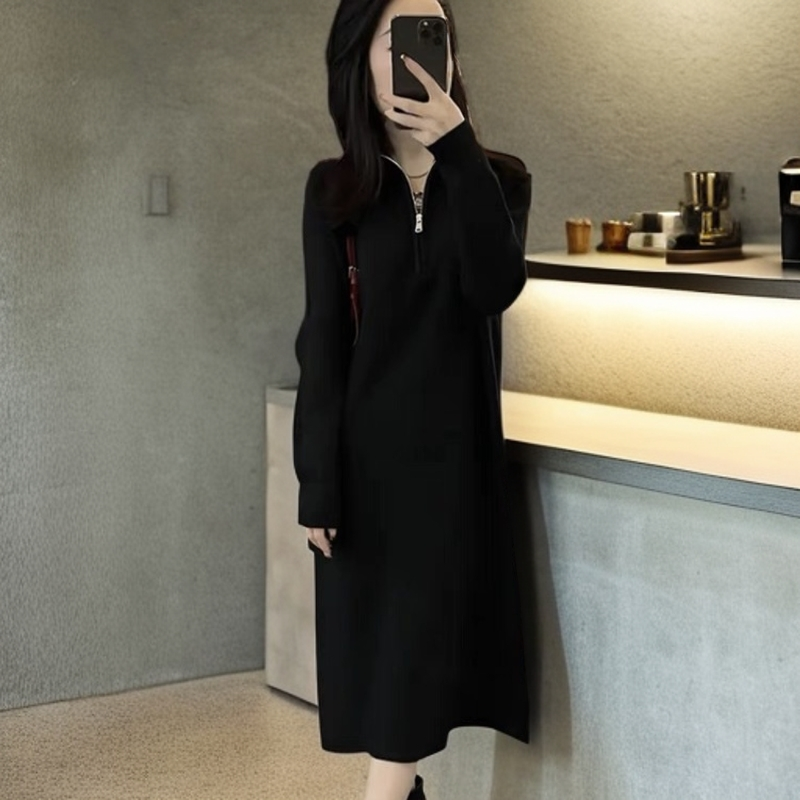 大码气质高领加厚针织毛衣女秋冬季新款百搭纯色内搭中长款打底裙