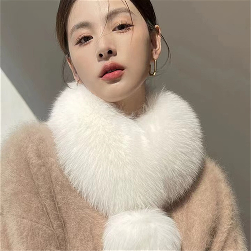 韩版时尚百搭仿狐狸毛皮草围巾女冬季大毛球磁铁吸扣保暖毛毛围脖