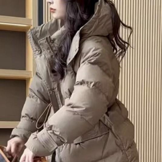 服女2023冬季新款连帽休闲外套小个子收腰中长加厚袄衣