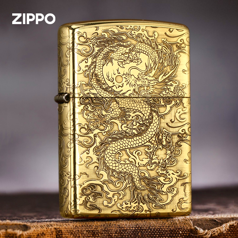 ZIPPO/之宝打火机黄铜雕刻祥云腾龙官方正品专卖店男士 DYX1H1F1