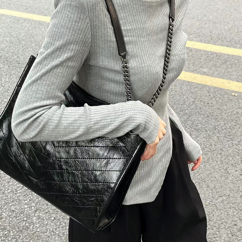 杨树林niki shopping流浪包女2023新款大容量链条真皮通勤托特包
