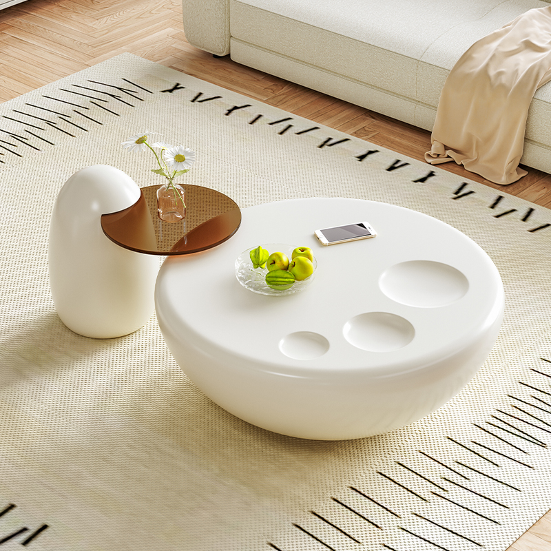 猫爪茶几奶油风意式现代简约轻奢个性网红ins钢化玻璃圆形边几
