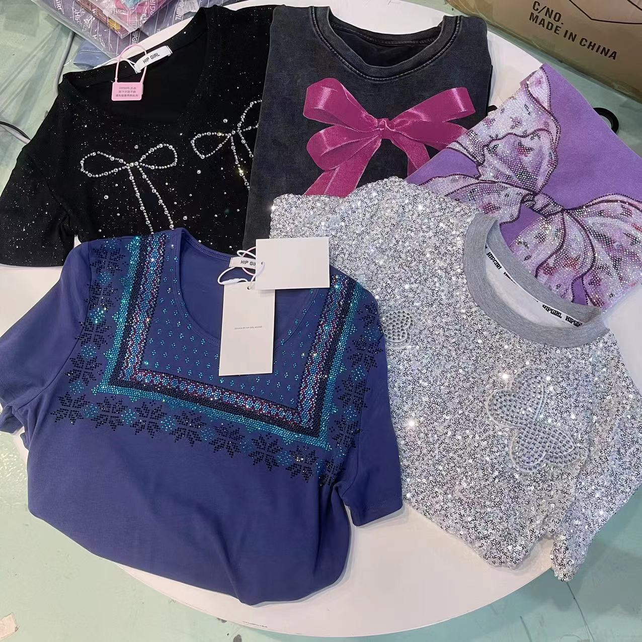 包嫂-小版【2036】短袖t恤女打底半袖休闲夏季2025款烫钻重工爆款