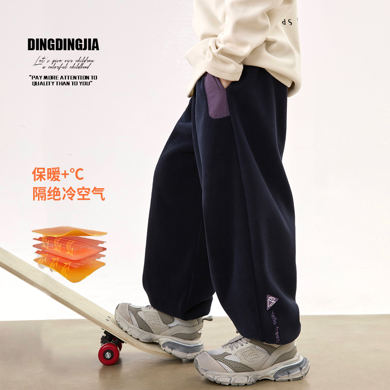 【现】加绒卫裤保暖奥粒绒洋气宝宝运动裤冬季中大童长裤24414