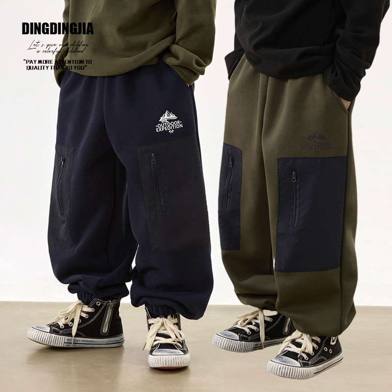 【现】童装冬季加绒卫裤男童帅气裤子中大童冬季保暖长裤24406