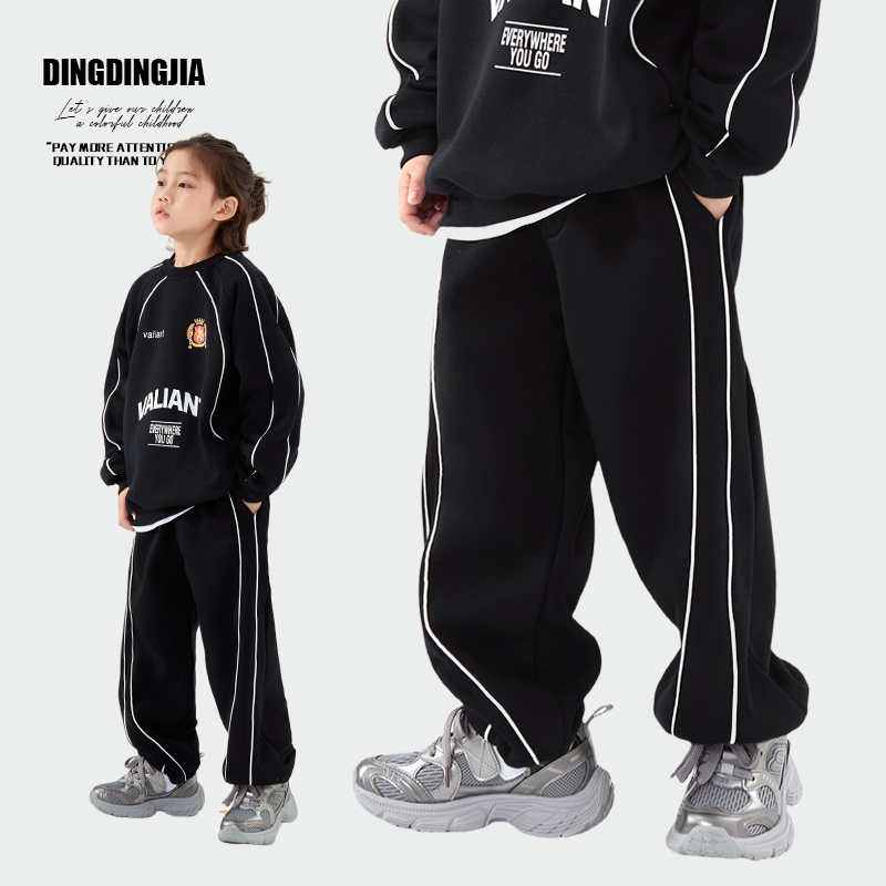 叮叮家童装男童冬季新款卫裤亲子秋冬加绒保暖运动裤冬装裤24432