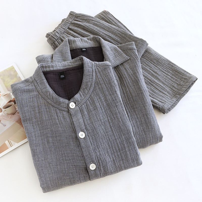 2024新款男女士四层纯棉纱布加厚睡衣春秋季无印风情侣家居服套装