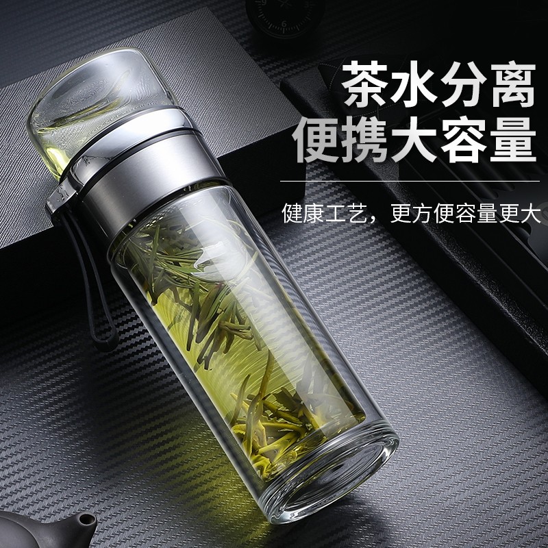 VOXY茶杯男茶水分离泡茶杯个人专用高硼硅玻璃杯加厚杯子男水杯