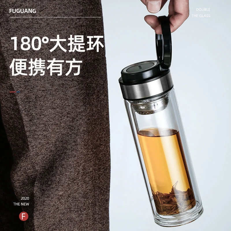VOXY达人双层玻璃杯便携式茶水分离泡茶杯个人专用水杯男士大容量