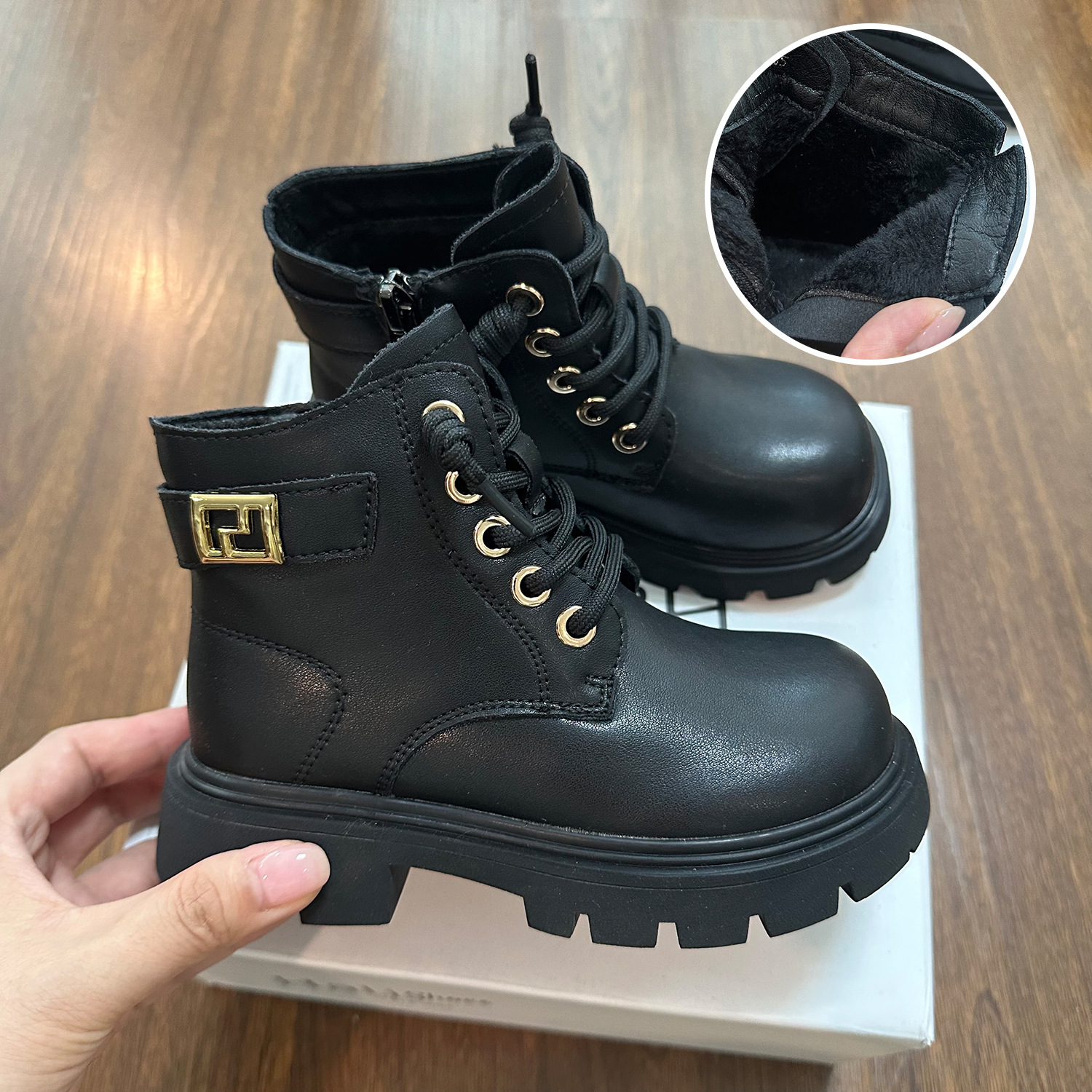 西瓜西9032女童靴子童鞋2025秋冬季新款加绒男女童马丁靴单靴