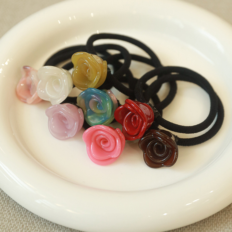 彩色醋酸玫瑰花朵发圈女高级感扎头发皮筋高弹力耐用简约发饰气质