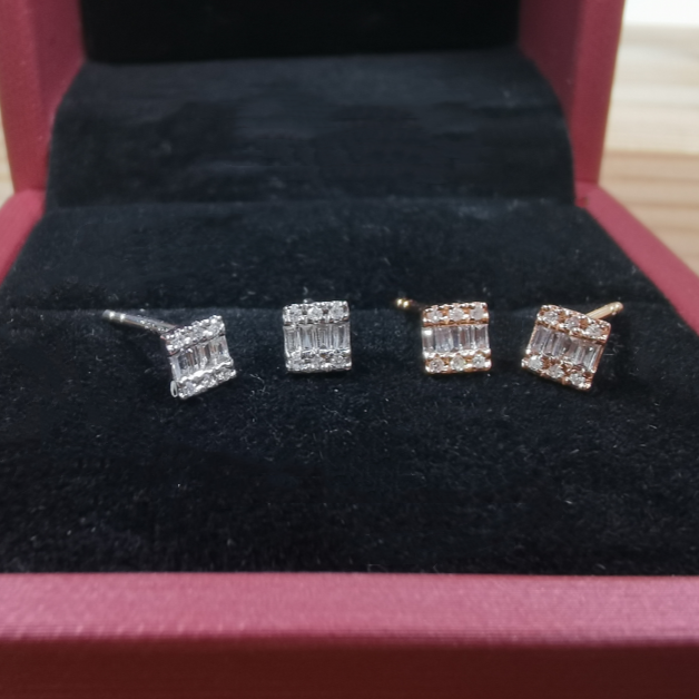 18K金冰糖T方钻小耳钉闪亮精致简约百搭通勤经典/多样性发一件