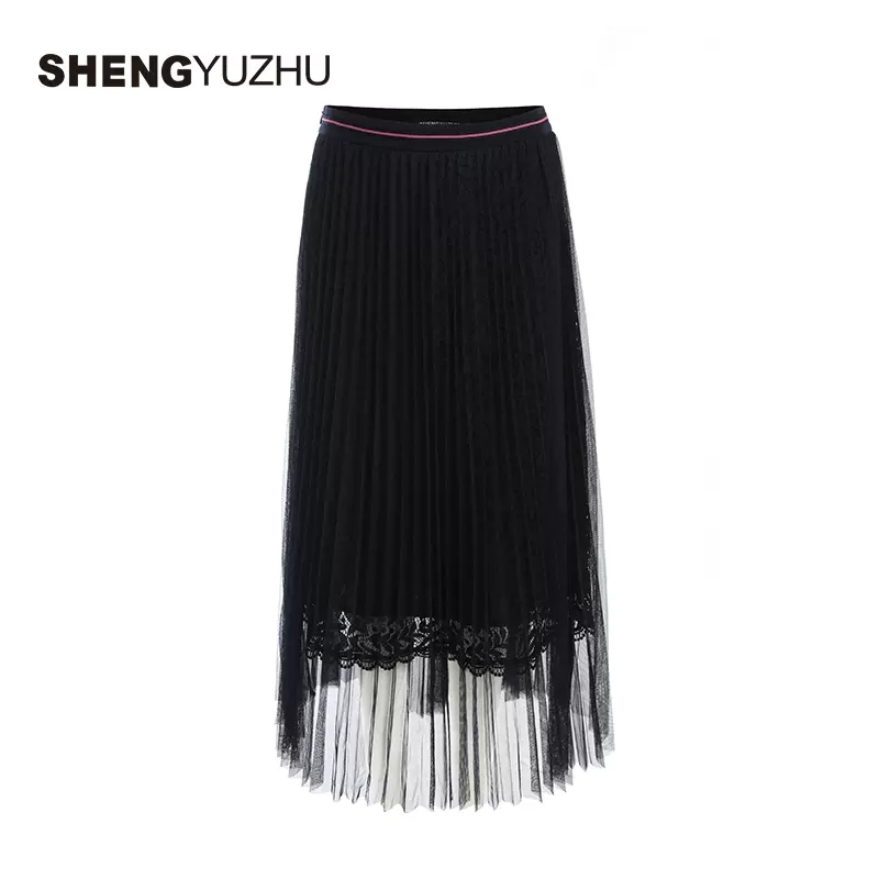 Shengyuzhu/声雨竹新款半身裙女纯色百搭商场同款百褶裙