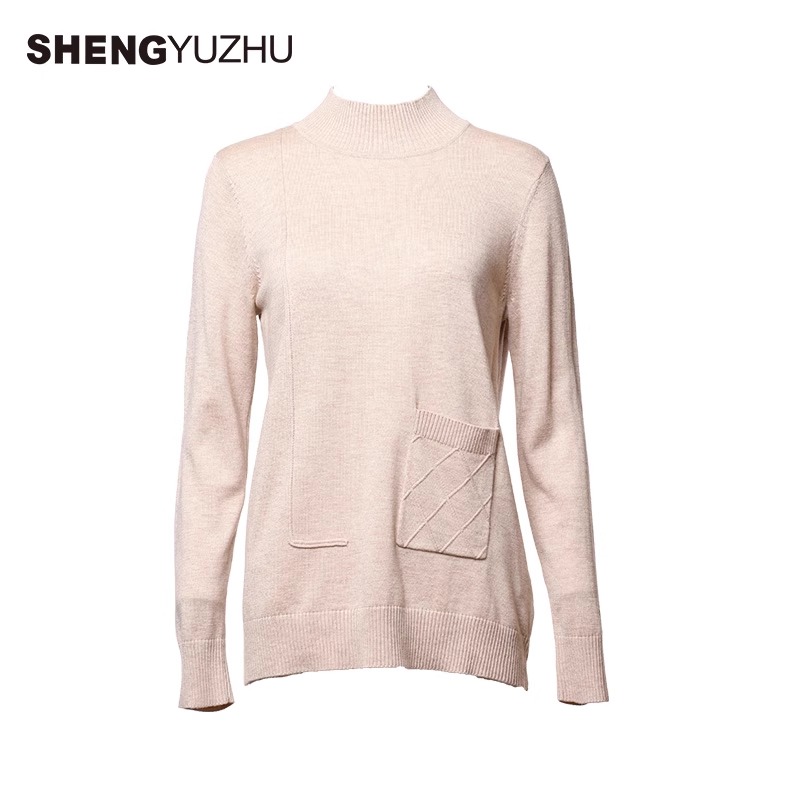 Shengyuzhu/声雨竹针织衫女长袖半高圆领纯色毛衣高级时尚半高领