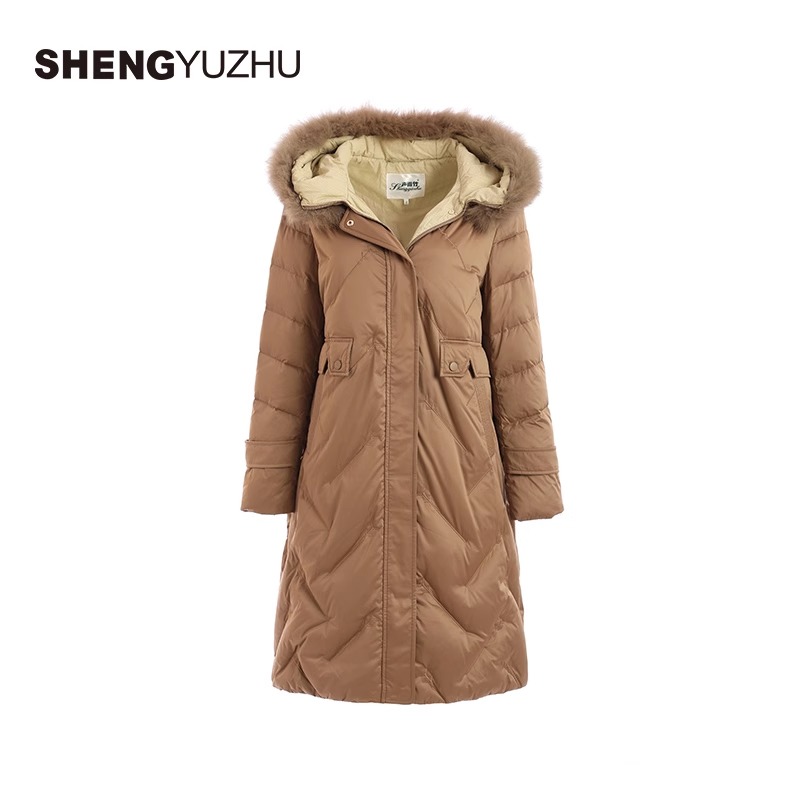 Shengyuzhu/声雨竹羽绒服女加厚保暖连帽长款外套气质休闲中长款