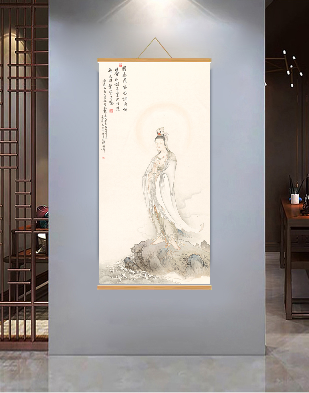 [299合十观音]60x120cm现代简约挂轴装饰画办公室家居装饰画