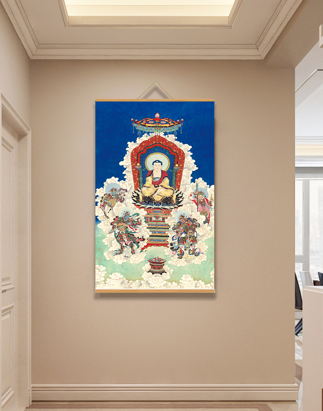 【65四大天王护法】60x90cm现代简约挂轴装饰画办公室家居装饰画