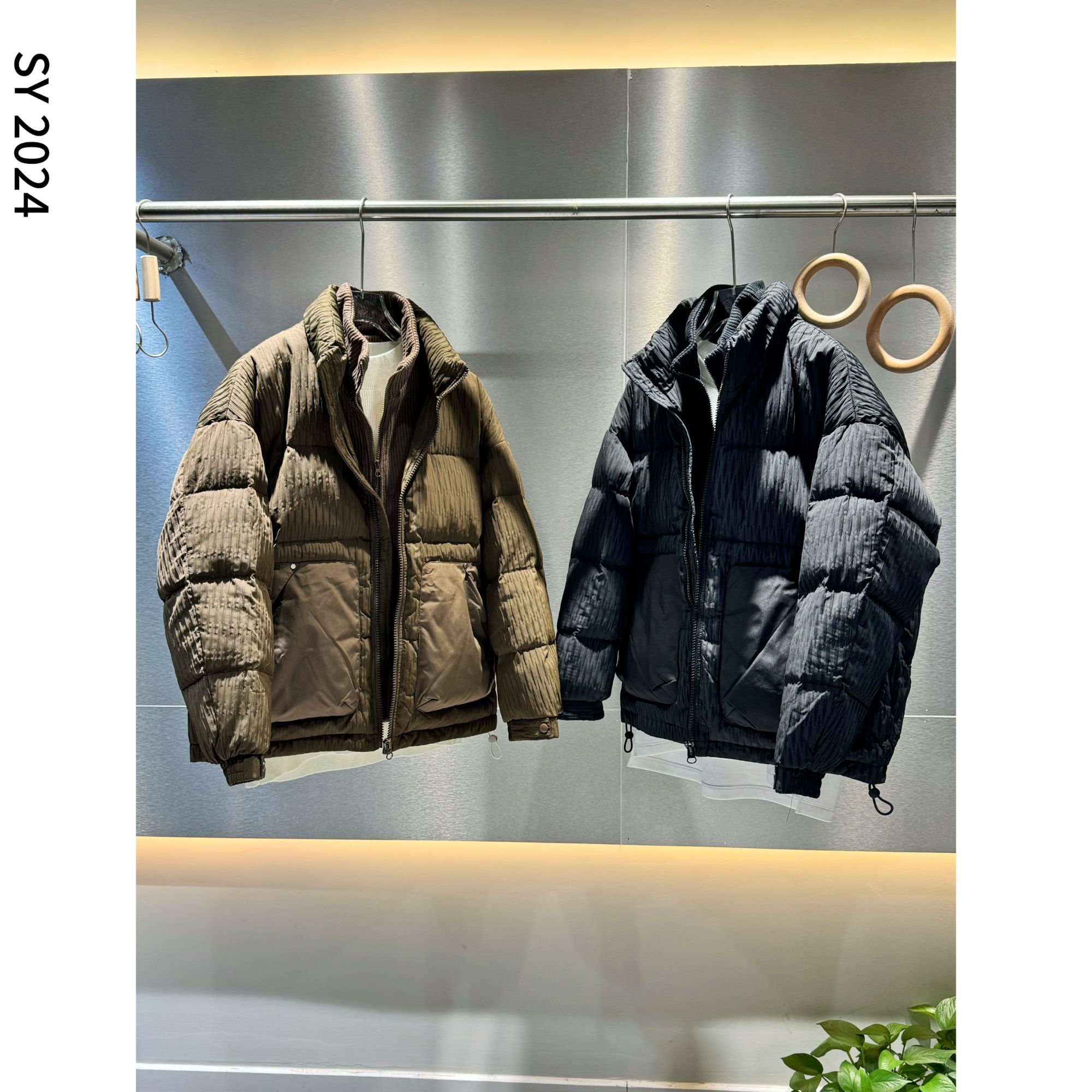 SY冬季设计师假两件羽绒服立领针织拉链拼接保暖百搭外套8001SY