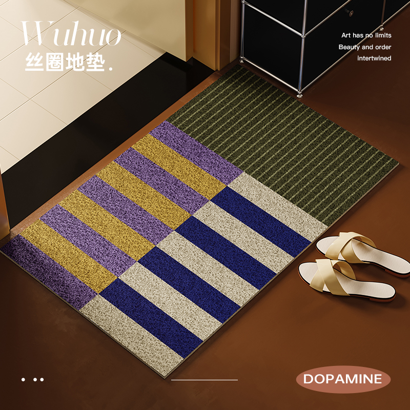 曼斯中古风轻奢高级感丝圈地垫入户门垫进门玄关防滑脚垫可裁剪