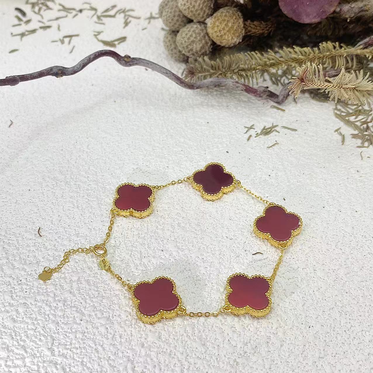 【千禧珠宝】18K金五花红玛瑙手链#0003#15mm16+4cm