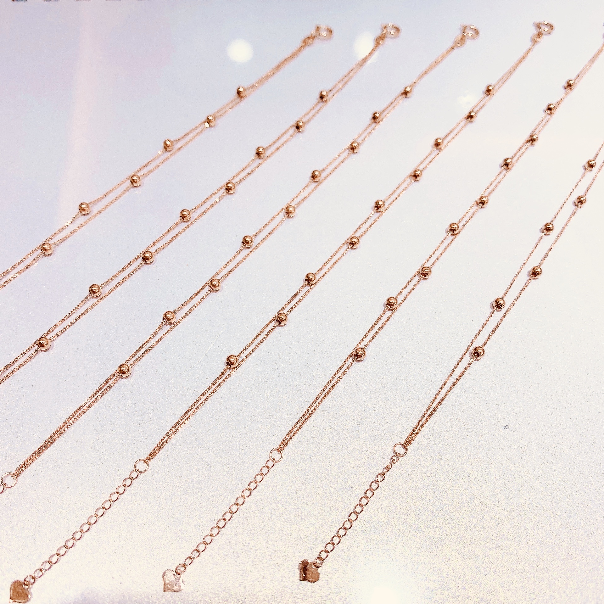 18k金手链女彩金玫瑰金转运珠手链双层时尚简约百搭