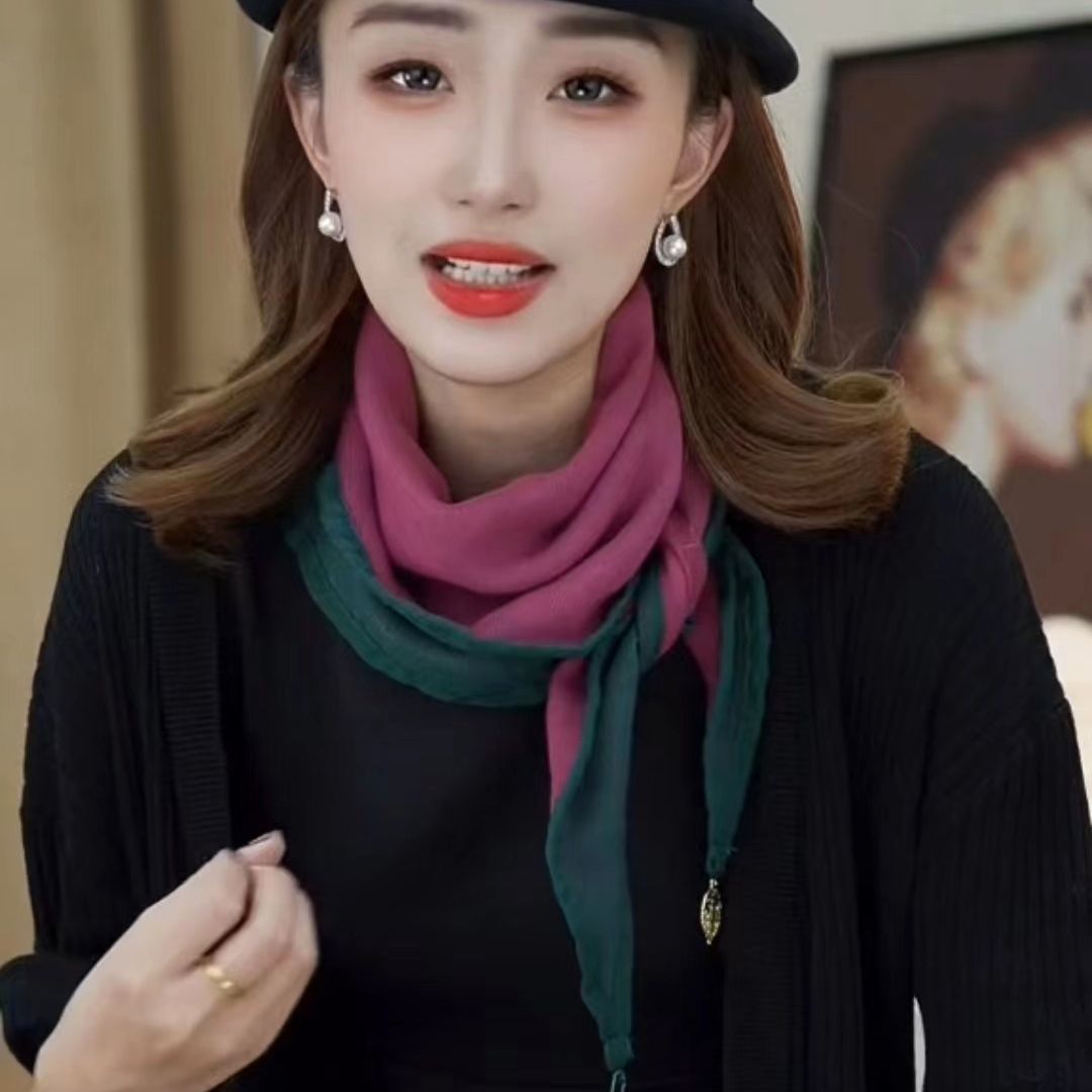 网红直播2023新款复古挂坠双层保暖双色文艺装饰百搭棉麻围巾女款