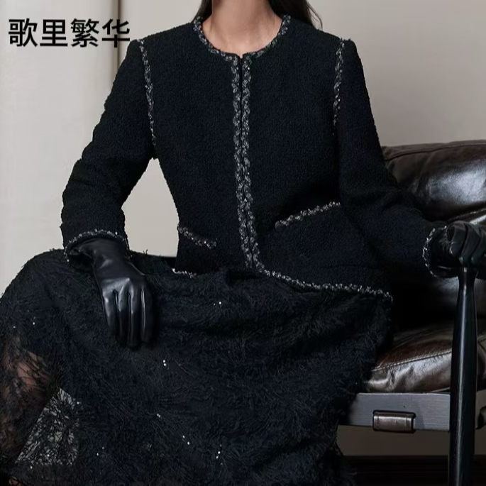 【女神专属】B+2024秋季新款经典手工花边装饰造型花呢夹克0162