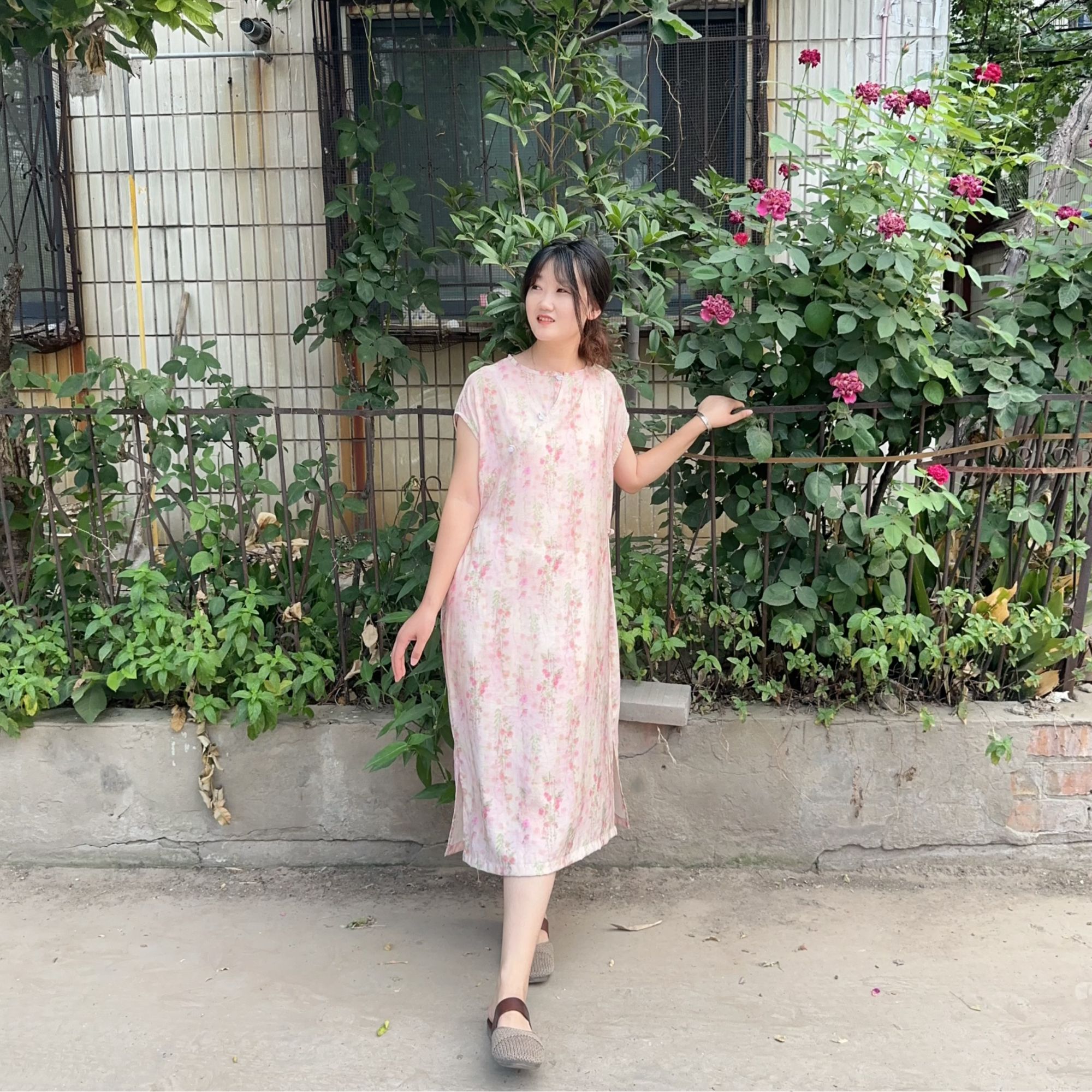 旗袍开叉圆领夏季女装连衣裙少女