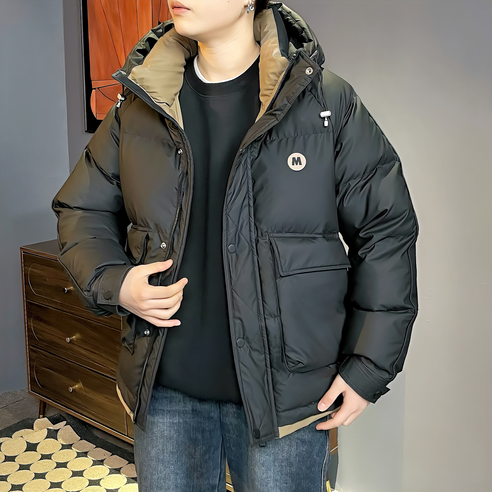 【专属】潮流连帽韩版时尚男冬季新款加厚保暖防寒男装防风上衣-1