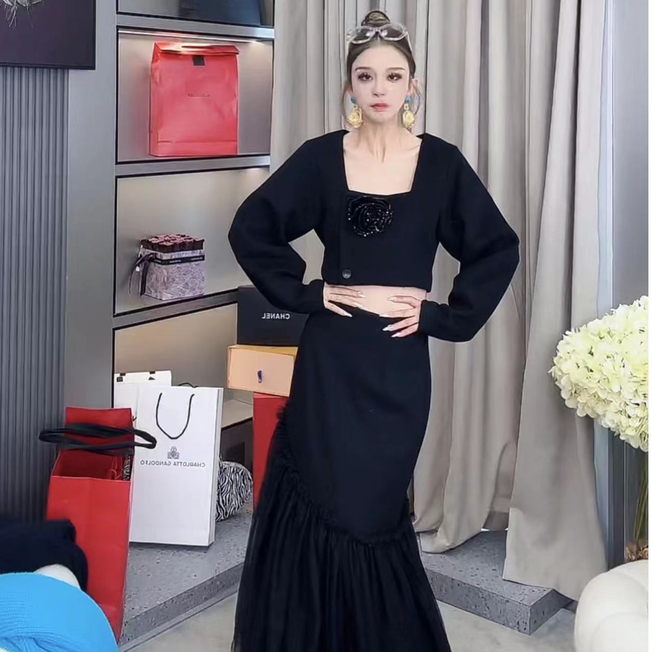 MIKIHLEO 2023秋 “女魔头” 设计师网纱半裙两件套（裙长106）