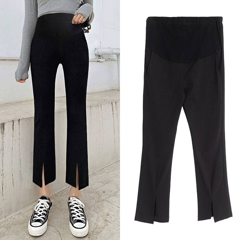 秋冬百搭孕妇装外穿微喇开叉九分显瘦托腹裤时尚九分裤弹力孕妇裤