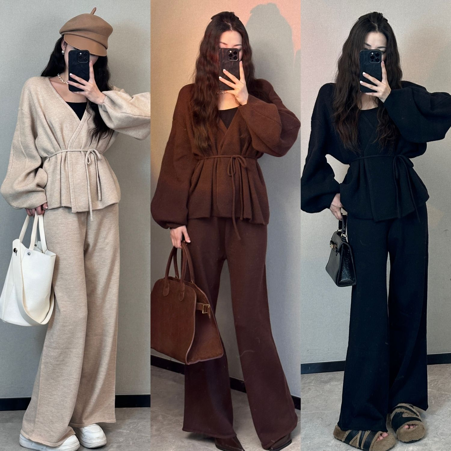 2025慵懒风毛衣套装秋冬季小个子高级感轻熟气质女神范针织阔腿裤