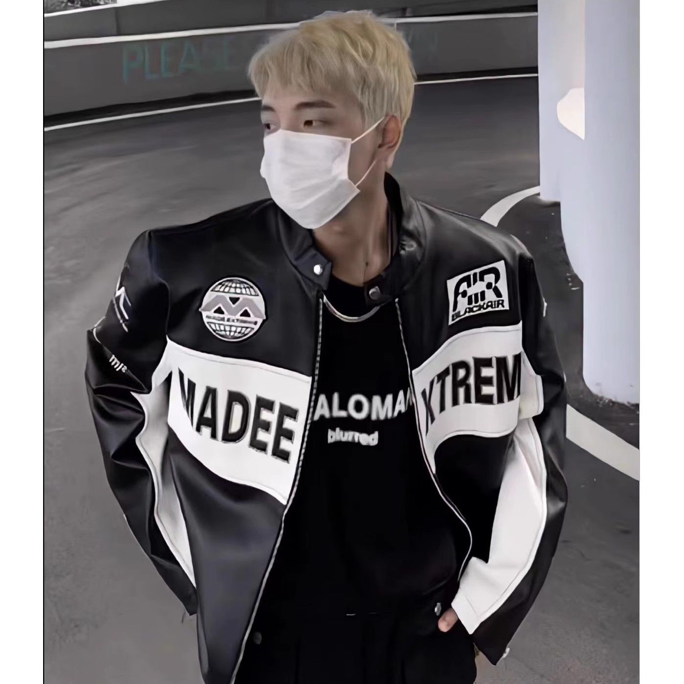 高街美式复古拼色刺绣机车PU衣男女嘻哈宽松ins百搭立领外套男H