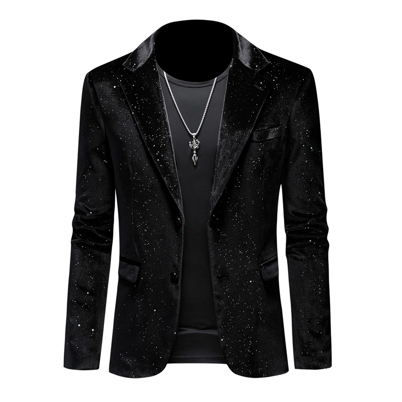 男士金丝绒西装外套韩版修身闪光亮点夜店西服潮流便西帅气上衣男