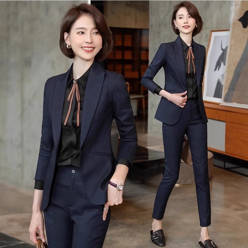 高端职业套装女春秋宝蓝色商务白领大学生面试正装职业装经理西装