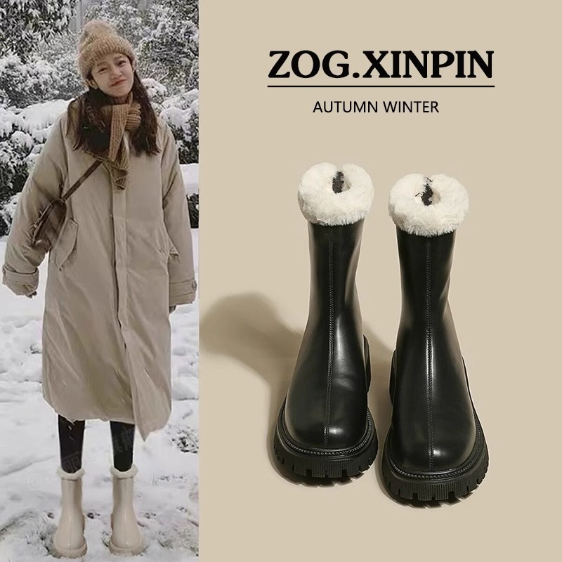 回力瑞时尚短靴瘦瘦靴厚底百搭加绒加厚棉鞋马丁靴雪地靴女秋冬