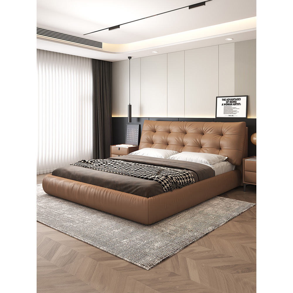 棉花糖裙边储物床真皮主卧双人床高端软包婚床意式极简大床主卧室