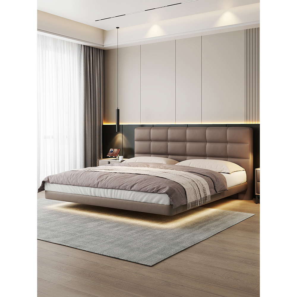 劳伦斯齐边悬浮床现代简约主卧室大床双人床意式极简带灯软包婚床