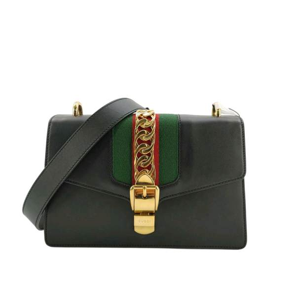 95新 GUCCI/古驰 塞尔维亚 中号 黑色皮质/单肩包 /精选