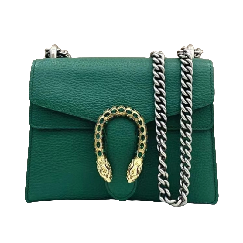 99新 GUCCI/古驰 绿色钻扣酒神小号/链条单肩包斜挎包/友奢