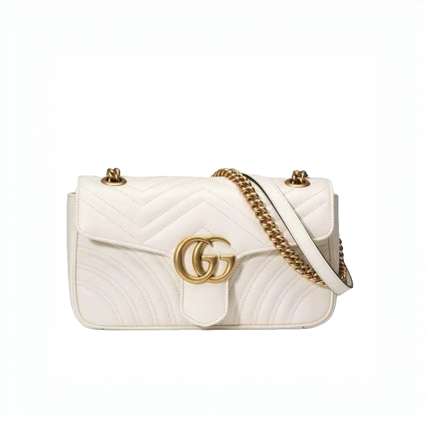 99新 GUCCI/古驰 马蒙白26单肩包/白色/女士中号/友奢