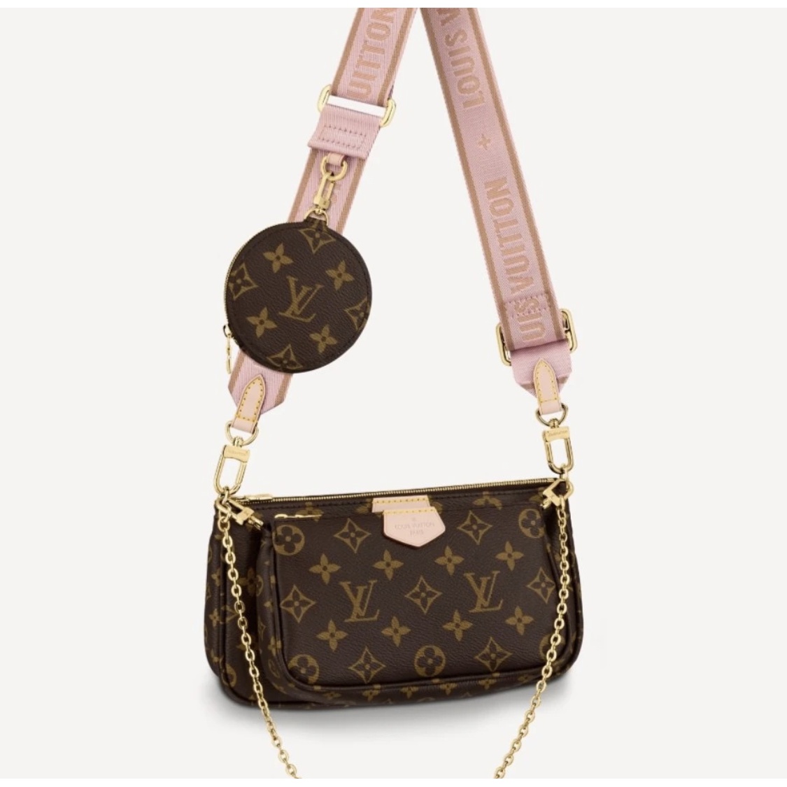 99新 LouisVuitton/路易威登  五合一粉色肩带斜挎包/甄选