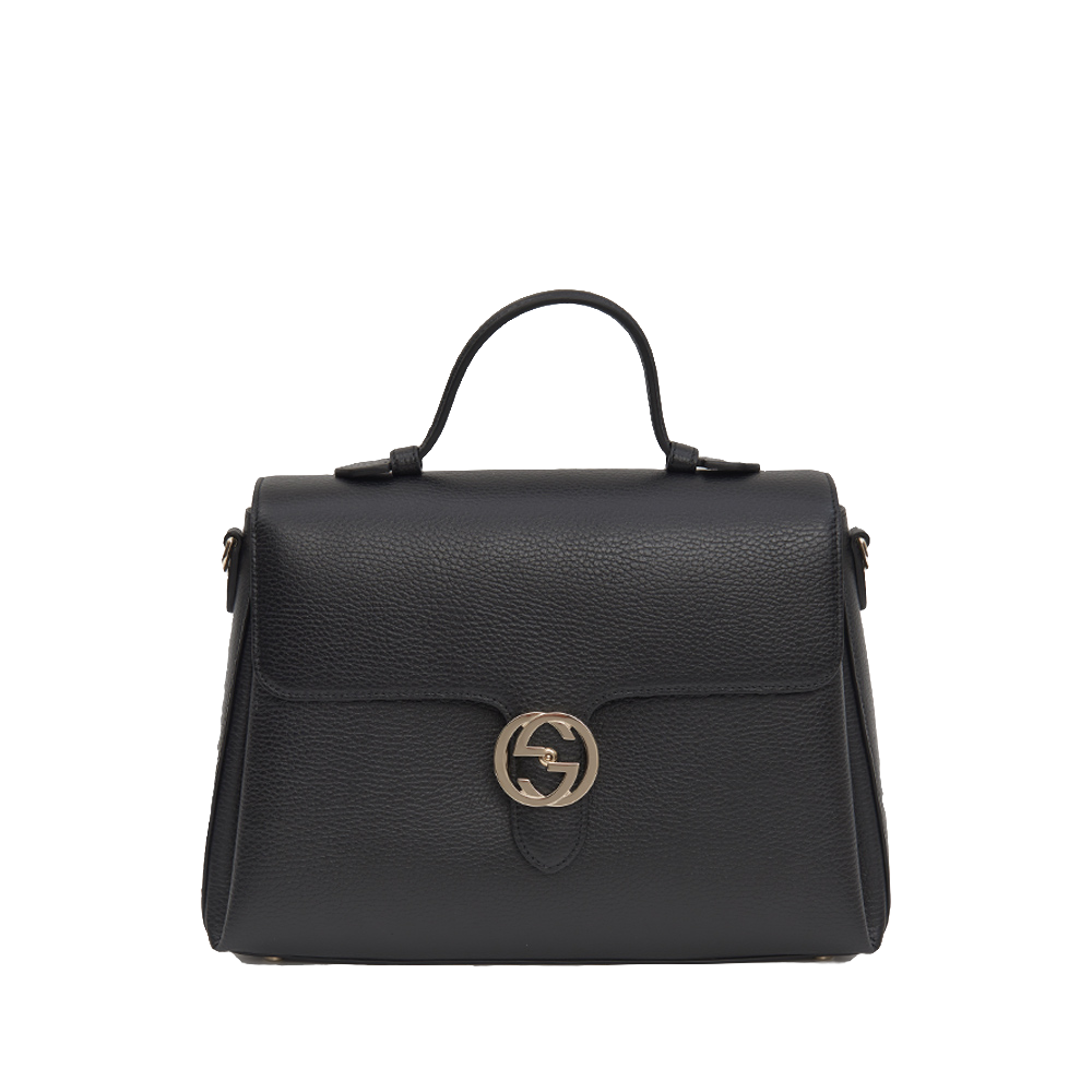 99新 GUCCI/古驰 黑色风琴邮差单肩斜挎包/友奢