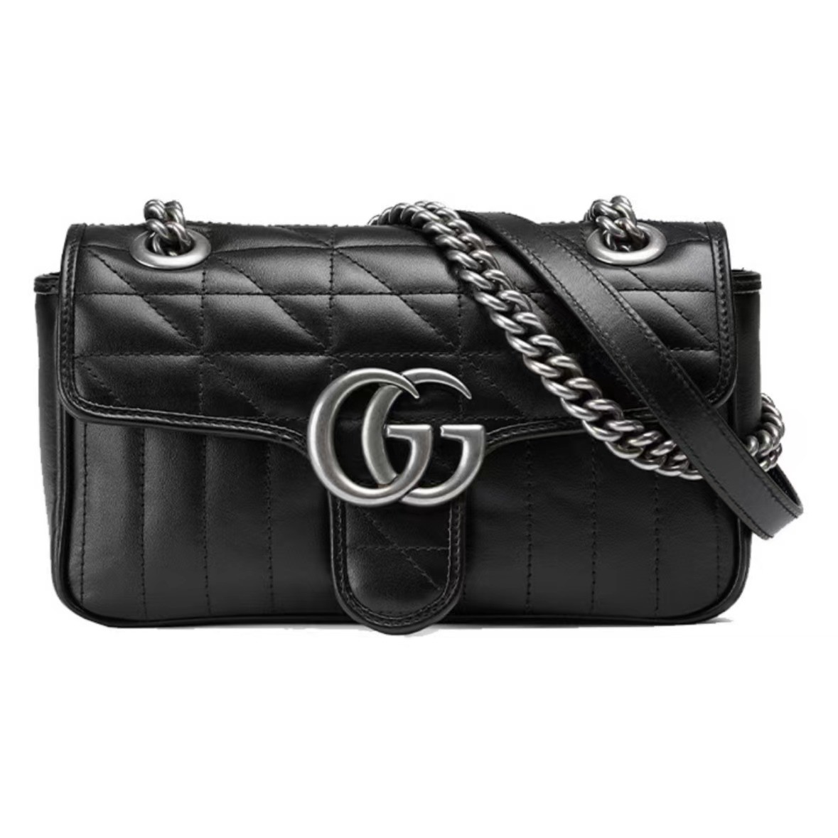 99新 GUCCI/古驰 新款马蒙包双G银扣 黑mini/女士包/许可