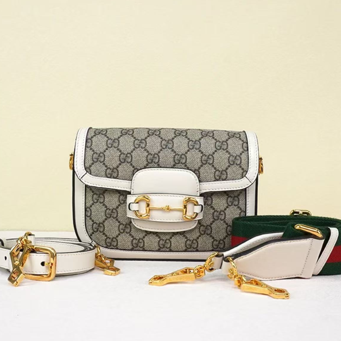 99新 GUCCI/古驰 1955马鞍mini白色/甄选