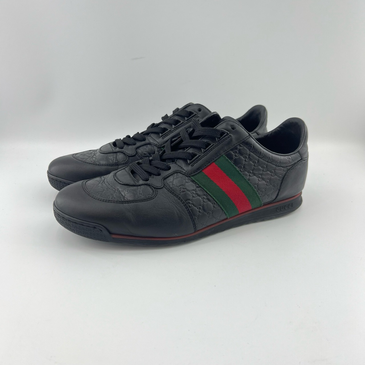 90新 GUCCI/古驰 42码/三色织带压纹印花休闲鞋/9781091