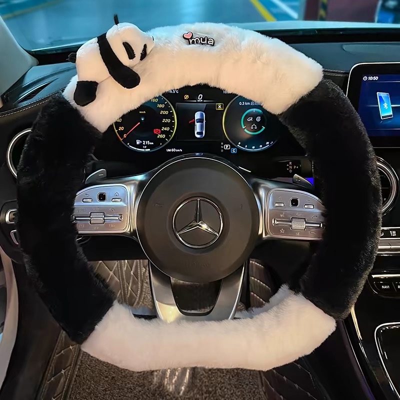 汽车方向盘套冬季卡通毛绒保暖防滑车把套D型方向盘专用车品装饰