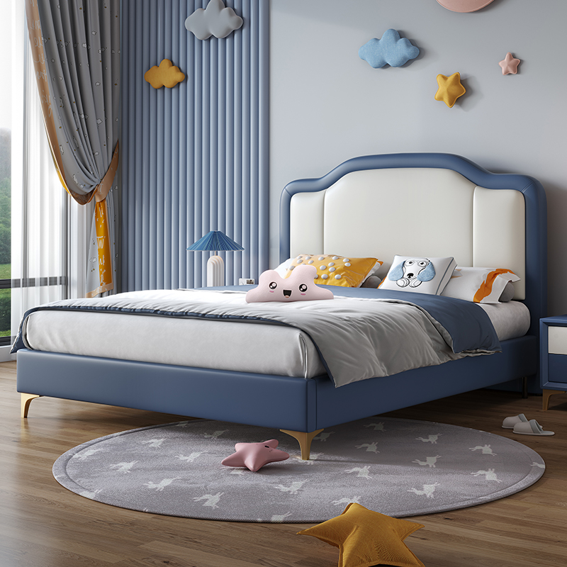 儿童床男孩女孩公主床真皮卡通实木床加宽学生青少年现代卧室小床
