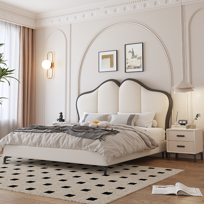 法式床奶油风床现代简约主卧1.8m双人床轻奢蝴蝶床大气皮艺软包床