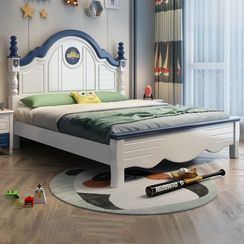 美式青少年实木儿童床男孩女孩公主床现代简约卧室储物单双人床